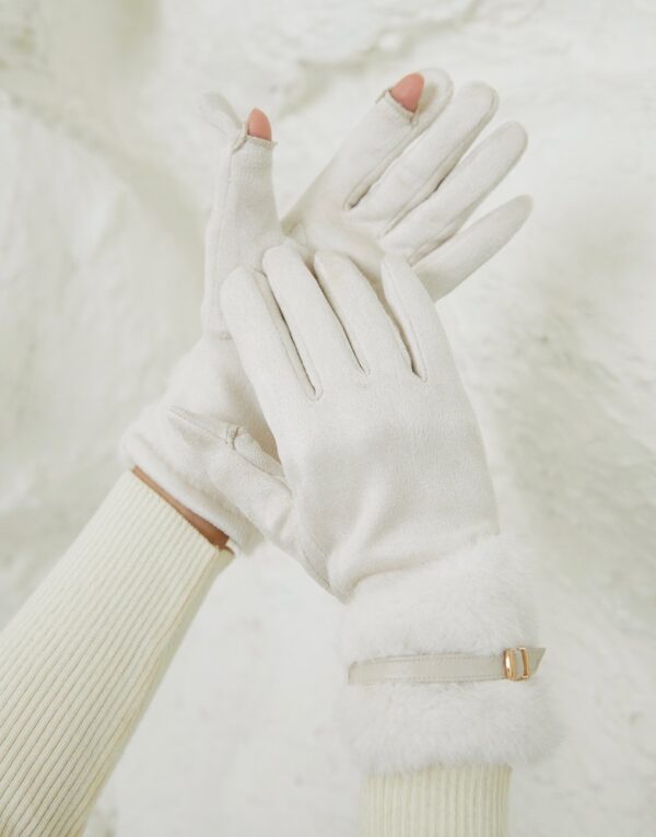 Fluffy Gloves – Soft suede, fleece lining, touchscreen-friendly. - White