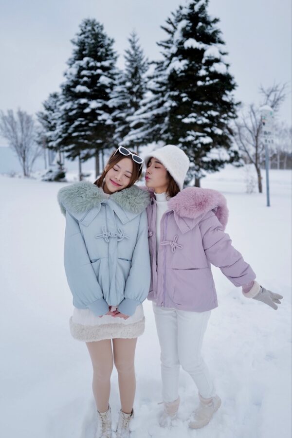 Flower Fur Collar Coat - Windproof jacket, detachable faux fur.