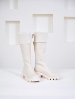 Snow Long Boots - Rubber sole for traction with fleece-lined for warmth. - Offwhite, 35