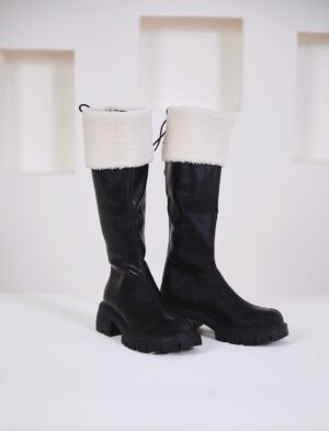 Snow Long Boots - Rubber sole for traction with fleece-lined for warmth. - Black, 35