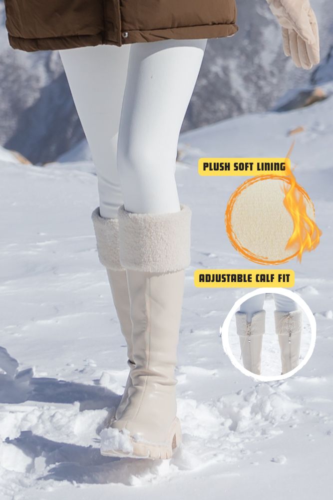 Snow Long Boots - Rubber sole for traction with fleece-lined for warmth.