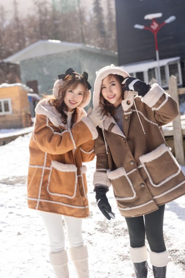 Blizzard Polar Coat - Suede hoodie coat with full fleece lining