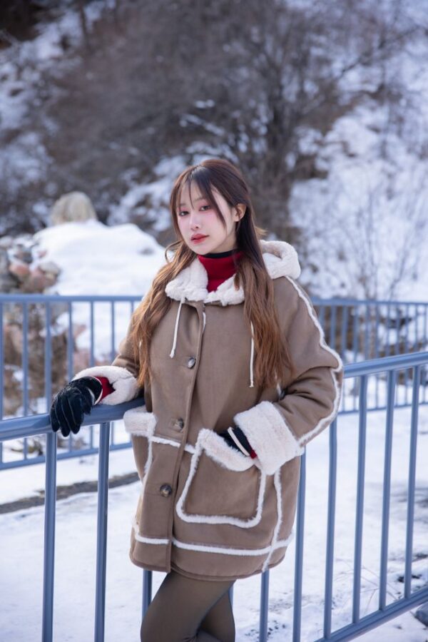 Blizzard Polar Coat - Suede hoodie coat with full fleece lining - AshBrown