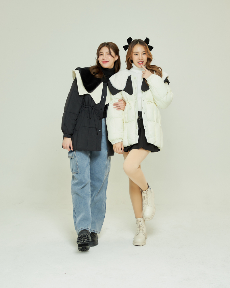 Fur Doll Collar Coat - A windproof coat with a plush doll collar.