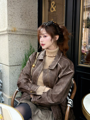 Bronze Leather Jacket - Premium PU leather with a sleek, modern touch.