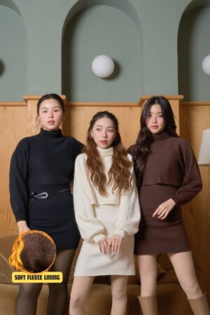 Glacier Crop Top & Dress - 2-piece knit set with fleece lining, flattering fit.