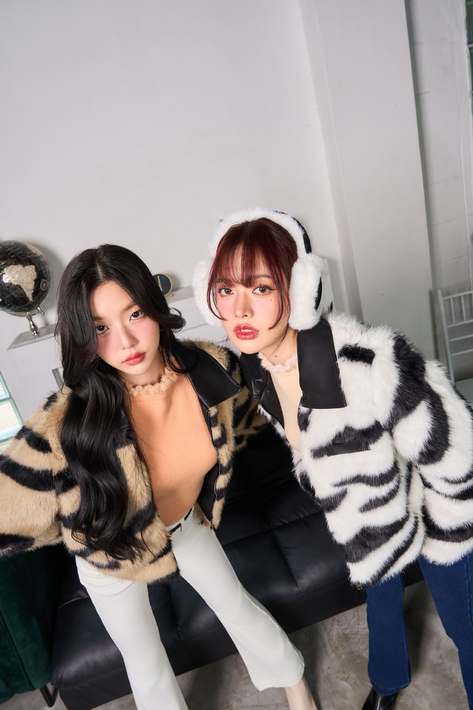 Zebra Leather Fur Jacket - Zebra-Print Faux Fur And PU Leather Jacket.