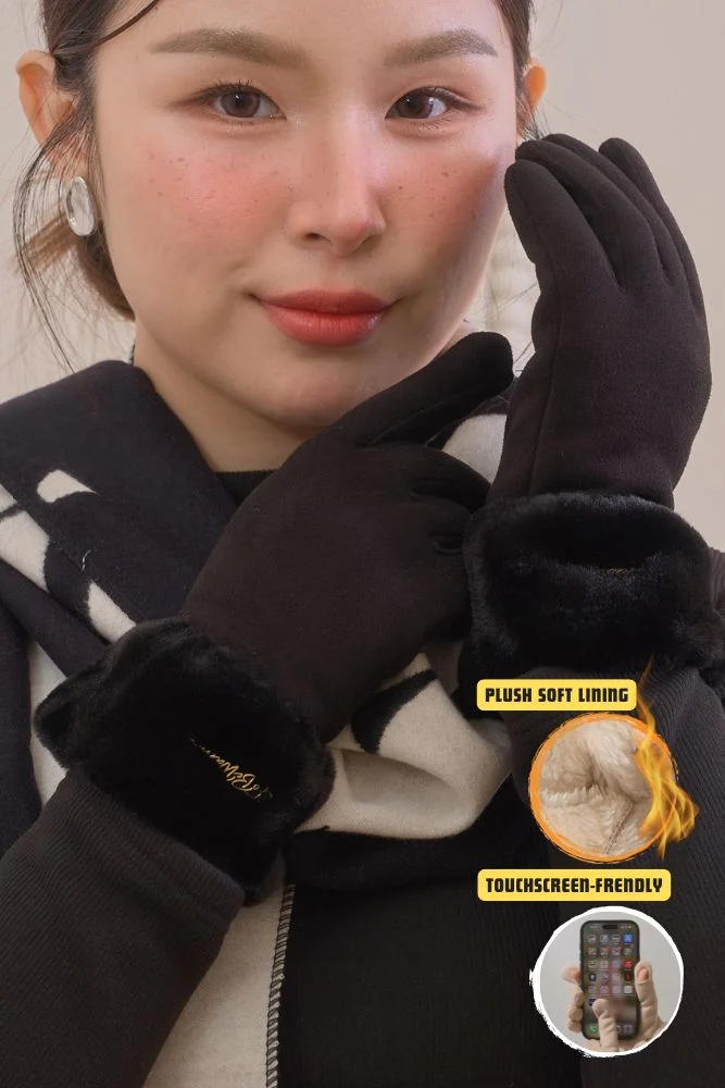 Fur Mitts Gloves - Faux fur lining with touchscreen fingertips.
