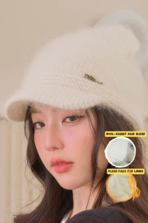 Fleece Bunny Cap - Wool–rabbit blend with plush faux fur.