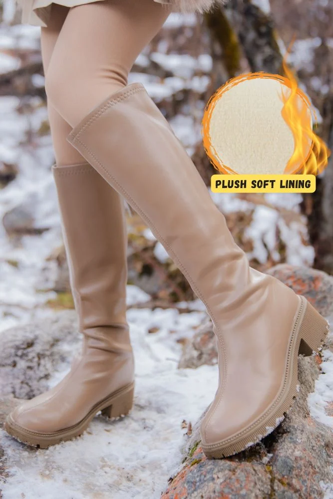 Premium Fleece Long Boots - Soft PU leather with full fleece lining for warmth and comfort.