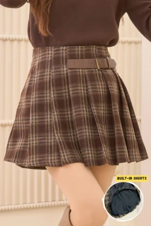 Vintage Checkered Skirt - High-waisted wool blend skirt with built-in shorts.
