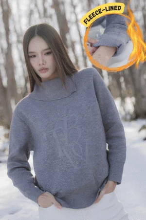 TBW Fleece Warm Sweater - Fleece-lined knit top with a two-way collar.