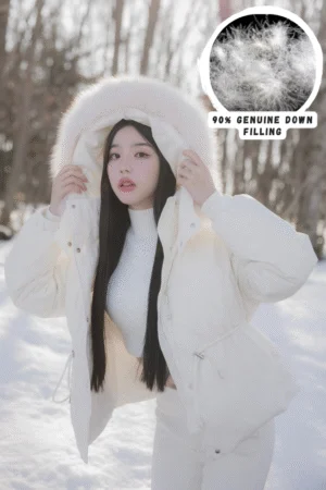 Furena Hoodie Furfox down Coat - Down coat with 90% premium down filling.