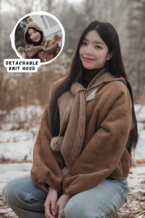 Mochi Brown Suede Jacket - SoftShield Bomber Jacket with Detachable Hood