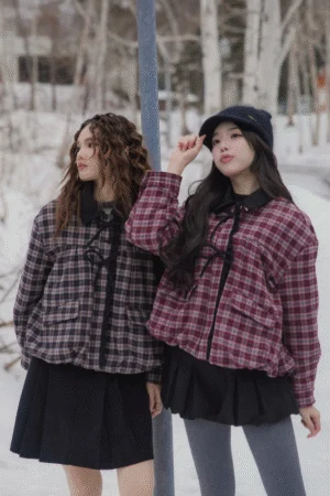 Roru Tartan Jacket - A charming, Korean-inspired plaid jacket.