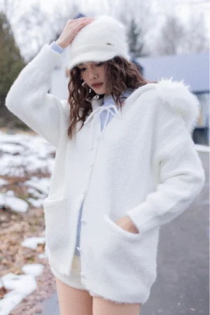 Snow Flurry Knitted Sweater - Mink-feel knit top with detachable fur.