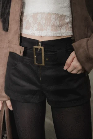 Vienna Suede Short Pants - Suede Pants with Belt Detail.