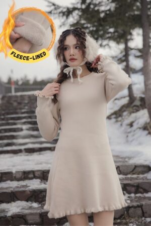 Elise Flare Fleece Warm Dress - Sleek winter dress with cozy fleece lining inside.