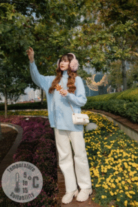 A woman in a light, flowing outfit with smart layers and a soft color palette, smiling confidently outdoors, demonstrating how to Dreamy Day Out with style. ้how to Dreamy Day Out