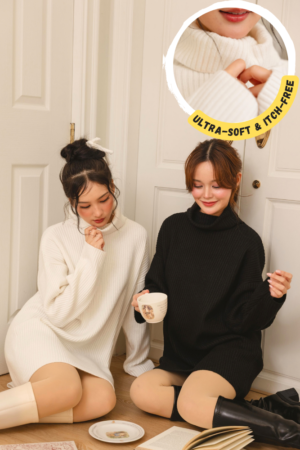 Amila Oversized Sweater Dress - Relaxed Fit Turtleneck Dress