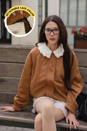 Lacee Muvii Suede Jacket - Lace-Collar Suede Jacket