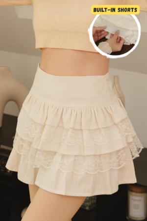 Lily Ruffle Skirt - Lace-Trimmed Velvet Skirt